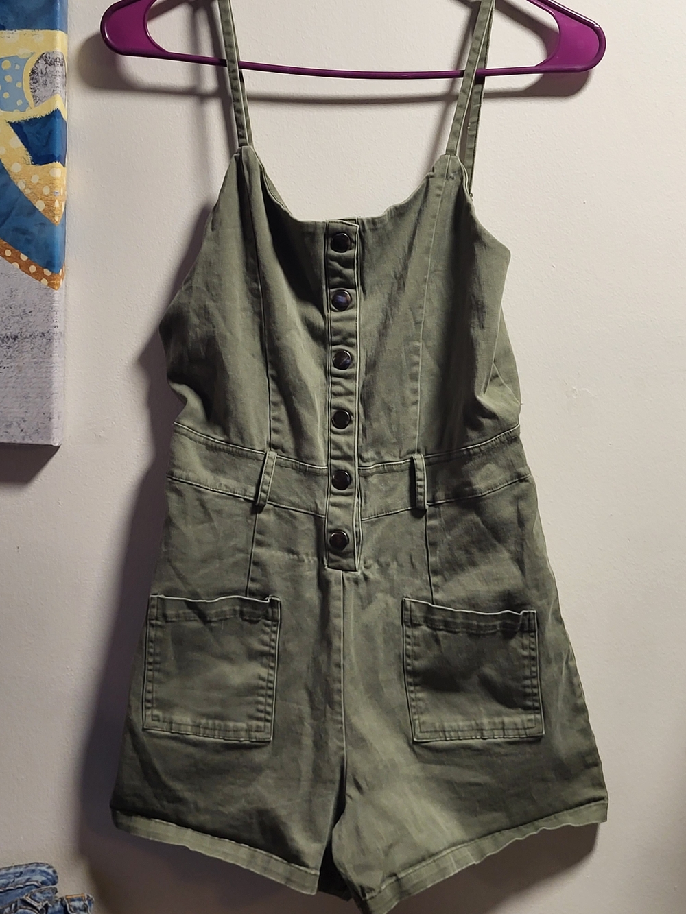 Justify Olive Green Button-Front Utility Romper